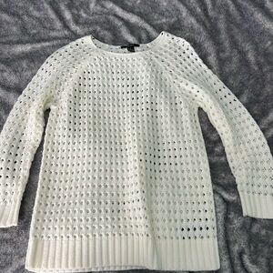 Forever 21 White Crew Neck Sweater with Textured Knit